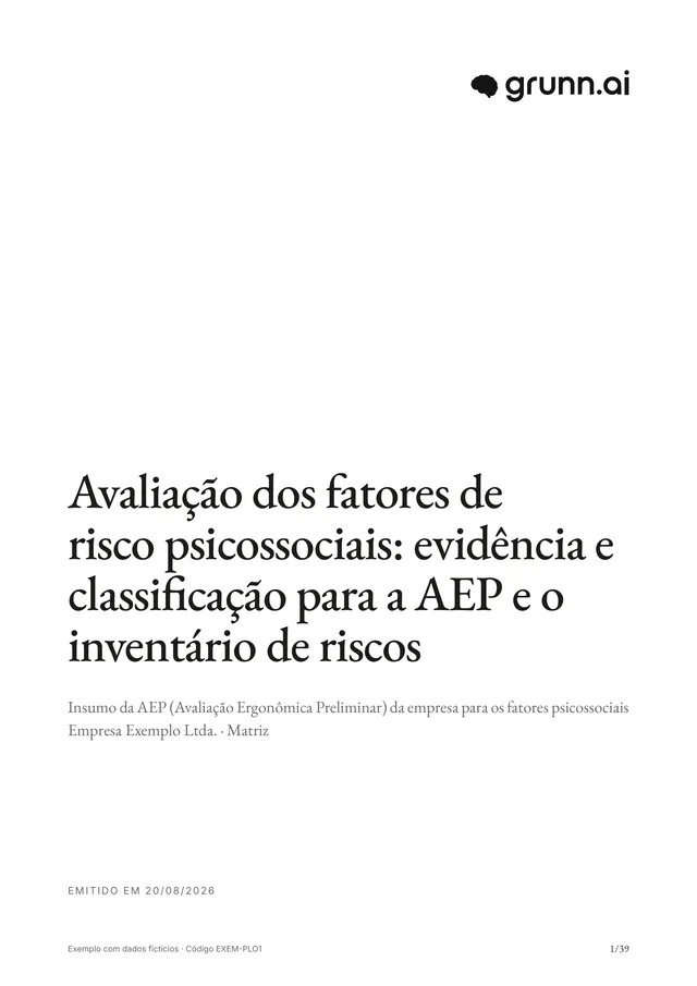 Capa de um relatório de exemplo do Diagnóstico NR-1